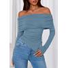 imagePRETTYGARDEN Womens Long Sleeve Shirts Off Shoulder Tops Going Out Slim Fitted Y2K Blouses 2025 Fall Fashion ClothesGrey Blue