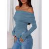 imagePRETTYGARDEN Womens Long Sleeve Shirts Off Shoulder Tops Going Out Slim Fitted Y2K Blouses 2025 Fall Fashion ClothesGrey Blue