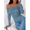 imagePRETTYGARDEN Womens Long Sleeve Shirts Off Shoulder Tops Going Out Slim Fitted Y2K Blouses 2025 Fall Fashion ClothesGrey Blue