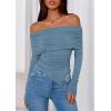 imagePRETTYGARDEN Womens Long Sleeve Shirts Off Shoulder Tops Going Out Slim Fitted Y2K Blouses 2025 Fall Fashion ClothesGrey Blue