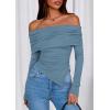 imagePRETTYGARDEN Womens Long Sleeve Shirts Off Shoulder Tops Going Out Slim Fitted Y2K Blouses 2025 Fall Fashion ClothesGrey Blue