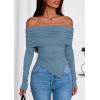 imagePRETTYGARDEN Womens Long Sleeve Shirts Off Shoulder Tops Going Out Slim Fitted Y2K Blouses 2025 Fall Fashion ClothesGrey Blue