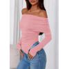imagePRETTYGARDEN Womens Long Sleeve Shirts Off Shoulder Tops Going Out Slim Fitted Y2K Blouses 2025 Fall Fashion ClothesPink