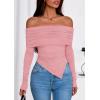 imagePRETTYGARDEN Womens Long Sleeve Shirts Off Shoulder Tops Going Out Slim Fitted Y2K Blouses 2025 Fall Fashion ClothesPink