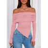 imagePRETTYGARDEN Womens Long Sleeve Shirts Off Shoulder Tops Going Out Slim Fitted Y2K Blouses 2025 Fall Fashion ClothesPink