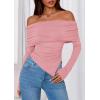 imagePRETTYGARDEN Womens Long Sleeve Shirts Off Shoulder Tops Going Out Slim Fitted Y2K Blouses 2025 Fall Fashion ClothesPink