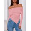 imagePRETTYGARDEN Womens Long Sleeve Shirts Off Shoulder Tops Going Out Slim Fitted Y2K Blouses 2025 Fall Fashion ClothesPink