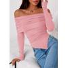 imagePRETTYGARDEN Womens Long Sleeve Shirts Off Shoulder Tops Going Out Slim Fitted Y2K Blouses 2025 Fall Fashion ClothesPink