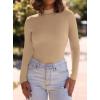 imagePRETTYGARDEN Womens Turtleneck Long Sleeve Shirts 2025 Fall Basic Tees Ribbed Fitted Tops Thermal Layering Knit Top ClothesKhaki