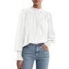 imagePRETTYGARDEN Business Casual Tops for Women Frill Neck Satin Long Sleeve Shirts Work Office Fall Outfits 2025White
