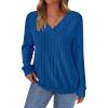 imagePRETTYGARDEN Fall Fashion 2025 Long Sleeve Shirts for Women Ribbed Knit V Neck Dressy Casual Lightweight Sweaters Tunic TopsRoyal Blue