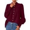 imagePRETTYGARDEN Fall Lantern Long Sleeve Shirts for Women 2025 Trendy Button Vneck Pullover Henley Tops Dressy Work BlousesWine Red