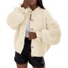 imagePRETTYGARDEN Womens Cropped Cardigans Trendy 2025 Ruffle Open Front Chunky Knit Sweater Oversized Button Down Fall ClothesBeige