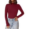 imagePRETTYGARDEN Womens Turtleneck Long Sleeve Shirts 2025 Fall Basic Tees Ribbed Fitted Tops Thermal Layering Knit Top ClothesWine Red