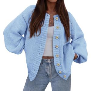 imagePRETTYGARDEN Womens 2025 Winter Cardigan Sweaters Trendy Chunky Knit Long Sleeve Button Up Casual Warm Fall Jackets CoatsBlue