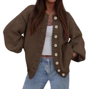 imagePRETTYGARDEN Womens 2025 Winter Cardigan Sweaters Trendy Chunky Knit Long Sleeve Button Up Casual Warm Fall Jackets CoatsBrown