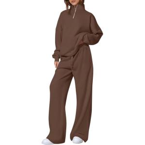 imagePRETTYGARDEN Womens Casual Two Piece Sets Fall 2025 Outfits Quarter Zip Sweatshirts Straight Leg Pants Sweatsuits Tracksuit