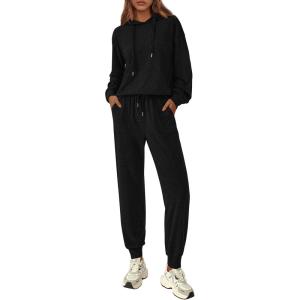 imagePRETTYGARDEN Womens Two Piece Outfits Sweatsuits Lounge Sets Hoodies Sweatshirt Joggers Sweatpants 2025 Fall Fashion ClothesBlack