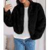 imagePRETTYGARDEN Womens 2025 Winter Coats Fluffy Cropped Faux Fur Jacket Long Sleeve Open Front Shaggy Outerwear Trendy ClothesBlack