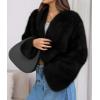imagePRETTYGARDEN Womens 2025 Winter Coats Fluffy Cropped Faux Fur Jacket Long Sleeve Open Front Shaggy Outerwear Trendy ClothesBlack