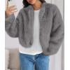 imagePRETTYGARDEN Womens 2025 Winter Coats Fluffy Cropped Faux Fur Jacket Long Sleeve Open Front Shaggy Outerwear Trendy ClothesGrey