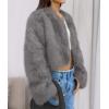 imagePRETTYGARDEN Womens 2025 Winter Coats Fluffy Cropped Faux Fur Jacket Long Sleeve Open Front Shaggy Outerwear Trendy ClothesGrey