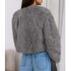 imagePRETTYGARDEN Womens 2025 Winter Coats Fluffy Cropped Faux Fur Jacket Long Sleeve Open Front Shaggy Outerwear Trendy ClothesGrey