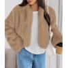 imagePRETTYGARDEN Womens 2025 Winter Coats Fluffy Cropped Faux Fur Jacket Long Sleeve Open Front Shaggy Outerwear Trendy ClothesLight Khaki