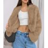 imagePRETTYGARDEN Womens 2025 Winter Coats Fluffy Cropped Faux Fur Jacket Long Sleeve Open Front Shaggy Outerwear Trendy ClothesLight Khaki