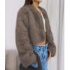 imagePRETTYGARDEN Womens 2025 Winter Coats Fluffy Cropped Faux Fur Jacket Long Sleeve Open Front Shaggy Outerwear Trendy ClothesTaupe