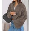 imagePRETTYGARDEN Womens 2025 Winter Coats Fluffy Cropped Faux Fur Jacket Long Sleeve Open Front Shaggy Outerwear Trendy ClothesTaupe