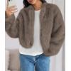 imagePRETTYGARDEN Womens 2025 Winter Coats Fluffy Cropped Faux Fur Jacket Long Sleeve Open Front Shaggy Outerwear Trendy ClothesTaupe