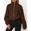 imagePRETTYGARDEN Womens 2025 Winter Fleece Jacket Trendy Long Sleeve Zip Up Cropped Warm Sherpa Coat Fall Fashion Workout ClothesBrown