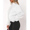 imagePRETTYGARDEN Womens 2025 Winter Fleece Jacket Trendy Long Sleeve Zip Up Cropped Warm Sherpa Coat Fall Fashion Workout ClothesWhite