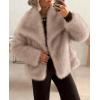imagePRETTYGARDEN Womens Winter Coats 2025 Trendy Long Sleeve Furry Faux Fur Jackets Button Lapel Warm Fall Outwear with PocketsKhaki