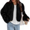 imagePRETTYGARDEN Womens 2025 Winter Coats Fluffy Cropped Faux Fur Jacket Long Sleeve Open Front Shaggy Outerwear Trendy ClothesBlack