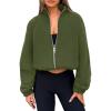 imagePRETTYGARDEN Womens 2025 Winter Fleece Jacket Trendy Long Sleeve Zip Up Cropped Warm Sherpa Coat Fall Fashion Workout ClothesArmy Green