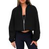 imagePRETTYGARDEN Womens 2025 Winter Fleece Jacket Trendy Long Sleeve Zip Up Cropped Warm Sherpa Coat Fall Fashion Workout ClothesBlack