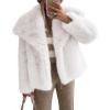 imagePRETTYGARDEN Womens Winter Coats 2025 Trendy Long Sleeve Furry Faux Fur Jackets Button Lapel Warm Fall Outwear with PocketsWhite
