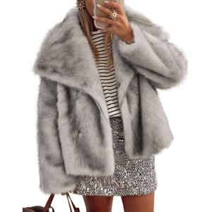 imagePRETTYGARDEN Womens Winter Coats 2025 Trendy Long Sleeve Furry Faux Fur Jackets Button Lapel Warm Fall Outwear with PocketsBlack Apricot