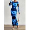imagePRETTYGARDEN Bodycon Maxi Dress 2025 Fall Floral Long Sleeve Sexy Mesh Cocktail Wedding Guest Long DressesBlack Blue Flower