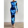 imagePRETTYGARDEN Bodycon Maxi Dress 2025 Fall Floral Long Sleeve Sexy Mesh Cocktail Wedding Guest Long DressesBlack Blue Flower