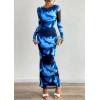 imagePRETTYGARDEN Bodycon Maxi Dress 2025 Fall Floral Long Sleeve Sexy Mesh Cocktail Wedding Guest Long DressesBlack Blue Flower