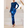imagePRETTYGARDEN Bodycon Maxi Dress 2025 Fall Floral Long Sleeve Sexy Mesh Cocktail Wedding Guest Long DressesBlue