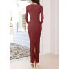 imagePRETTYGARDEN Bodycon Maxi Dress 2025 Fall Floral Long Sleeve Sexy Mesh Cocktail Wedding Guest Long DressesBrown