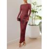 imagePRETTYGARDEN Bodycon Maxi Dress 2025 Fall Floral Long Sleeve Sexy Mesh Cocktail Wedding Guest Long DressesBrown