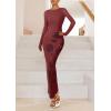 imagePRETTYGARDEN Bodycon Maxi Dress 2025 Fall Floral Long Sleeve Sexy Mesh Cocktail Wedding Guest Long DressesBrown