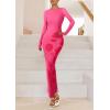 imagePRETTYGARDEN Bodycon Maxi Dress 2025 Fall Floral Long Sleeve Sexy Mesh Cocktail Wedding Guest Long DressesPink