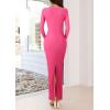imagePRETTYGARDEN Bodycon Maxi Dress 2025 Fall Floral Long Sleeve Sexy Mesh Cocktail Wedding Guest Long DressesPink