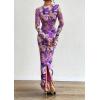 imagePRETTYGARDEN Bodycon Maxi Dress 2025 Fall Floral Long Sleeve Sexy Mesh Cocktail Wedding Guest Long DressesPurple Flower